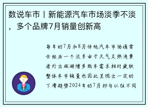 数说车市丨新能源汽车市场淡季不淡，多个品牌7月销量创新高