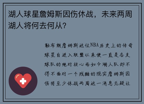 湖人球星詹姆斯因伤休战，未来两周湖人将何去何从？